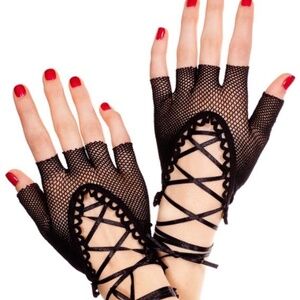 Leg Avenue Fishnet Fingerless Lace-Up Gloves | Gothic Festival Accessories​